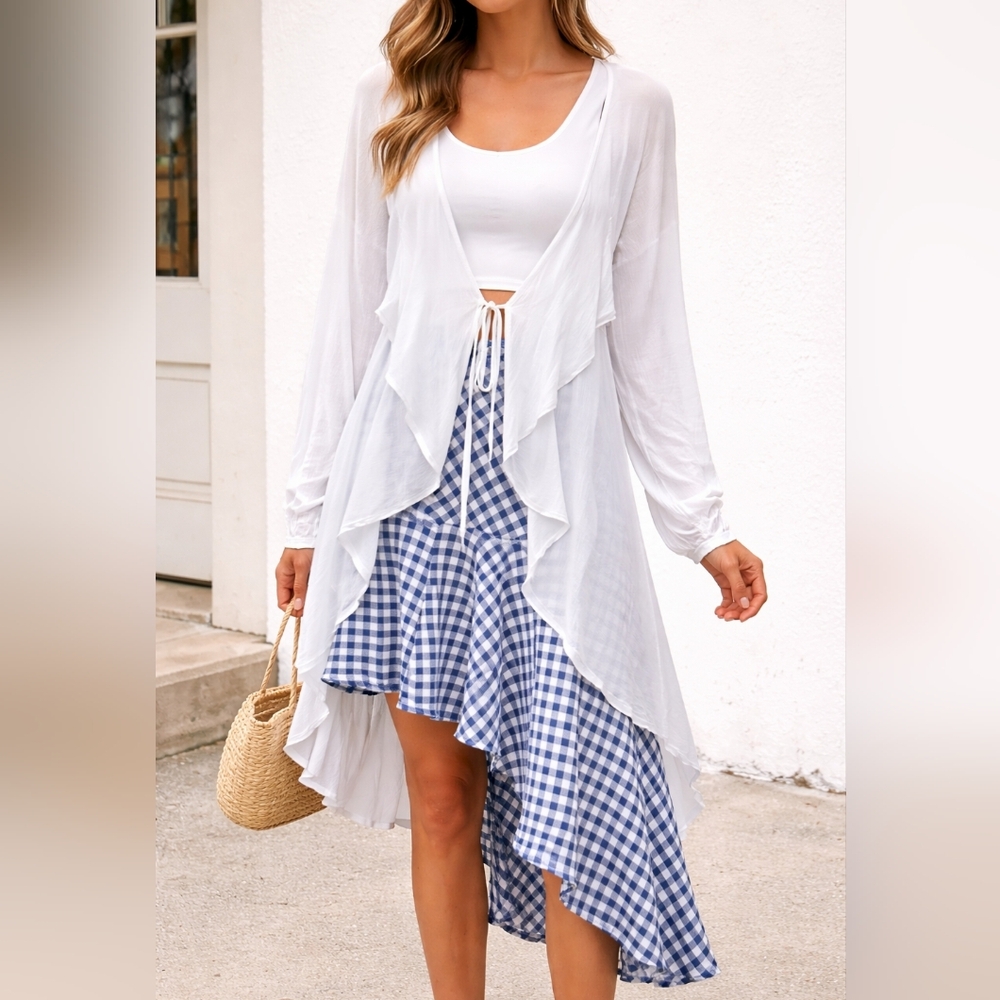 XCVI White Long Sleeve Ruffle Cardigan .